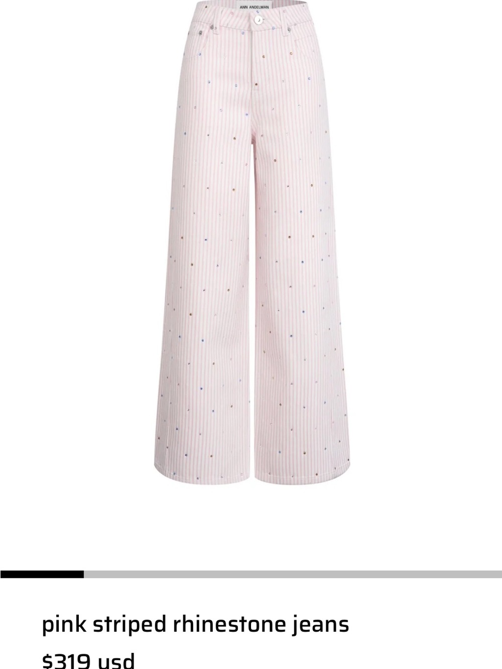 Ann Andelman Light Pink Pinstripe Wide-Leg Jeans with rhinestones